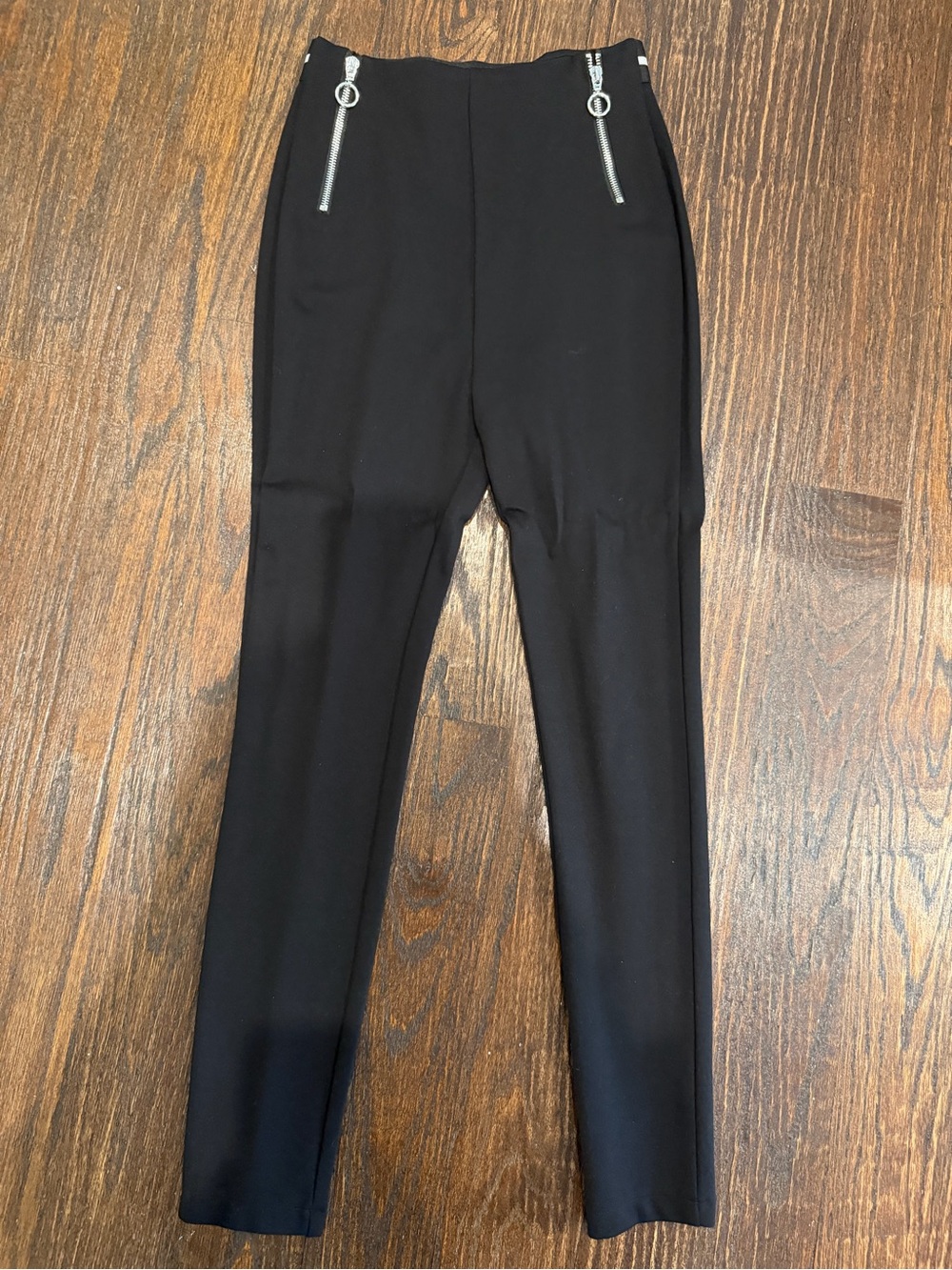 Zara Black Slim Stretch Leggings with Silver Zipper Accents